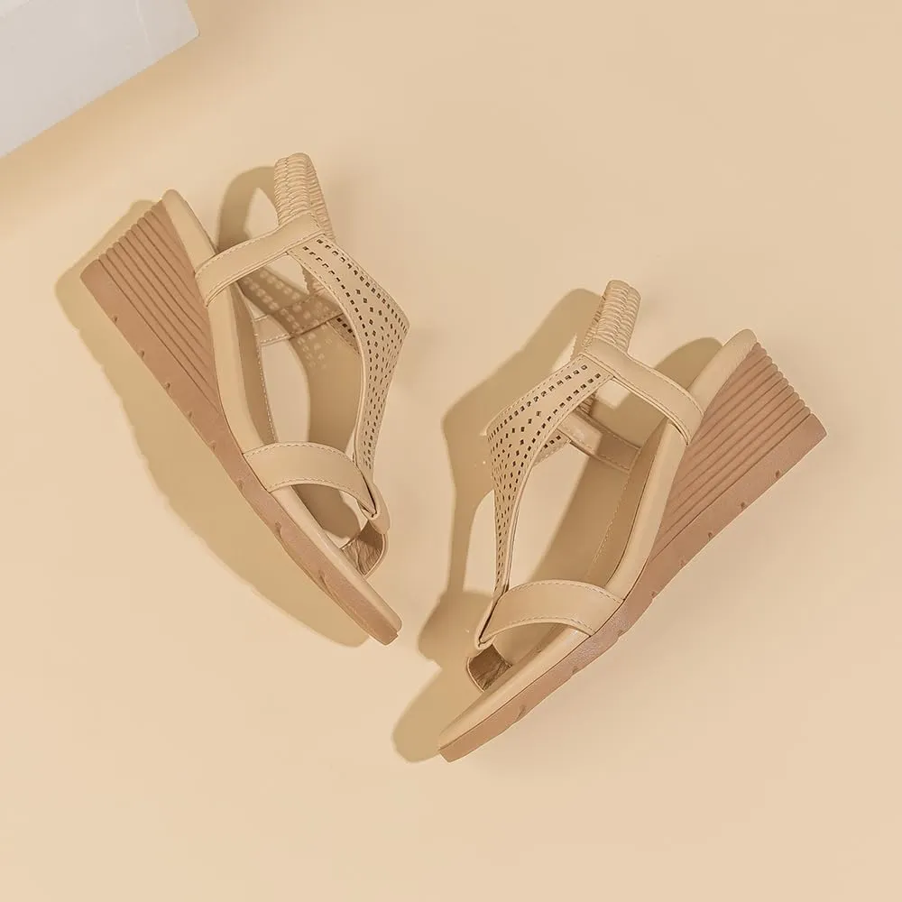 Amoji Women's Wedge Heels Sandals Comfortable Dressy Summer Shoes Elastic Strap 603