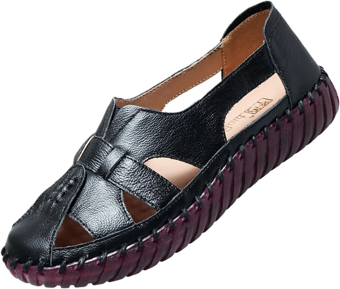 AngryMonkey Women's Casual Slip On Loafers,Comfort Closed Toe Hand-stitching Woven Cutout Leather Oxford Softsole Walking Sandals