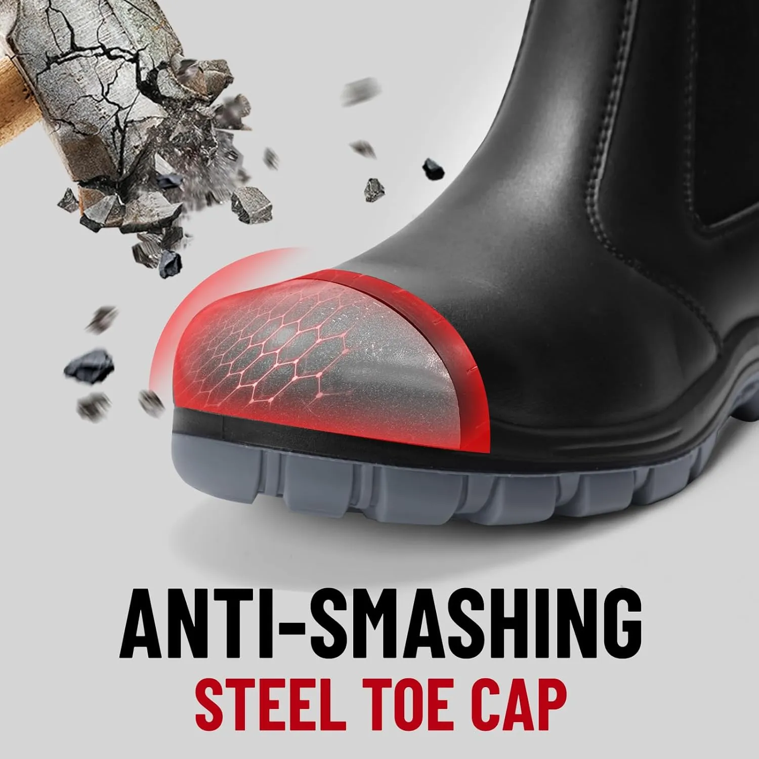 ANGRYRAM Steel Toe Slip on Work Boots for Men Waterproof Slip Resistant Fire Station Mechanic Boots Comfortable Construction Chelsea Safety Shoes