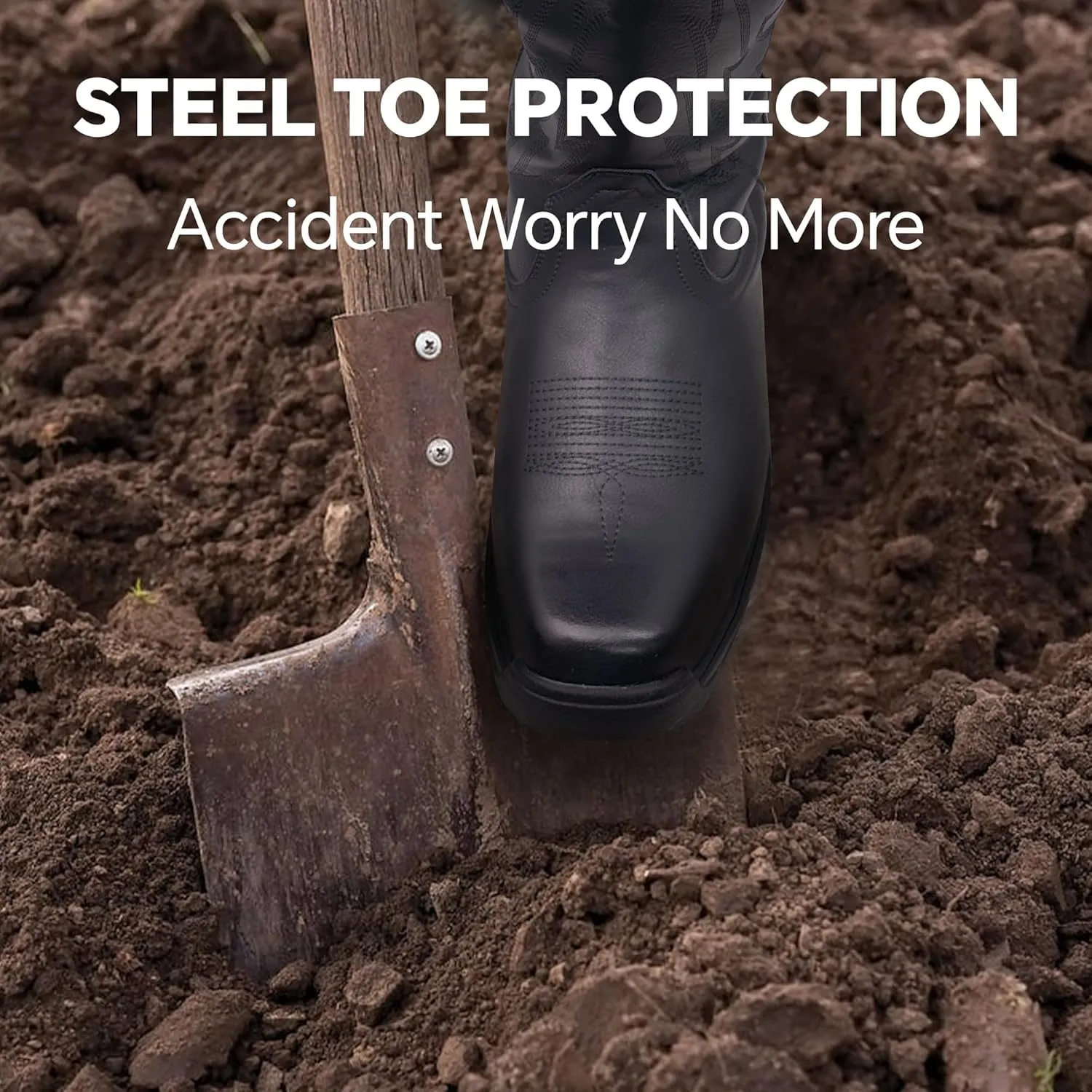 ANGRYRAM Steel Toe Work Boots for Men Waterproof Puncture Resistant Construction Safety Shoes Men's Slip on Square Toe Cowboy Boots