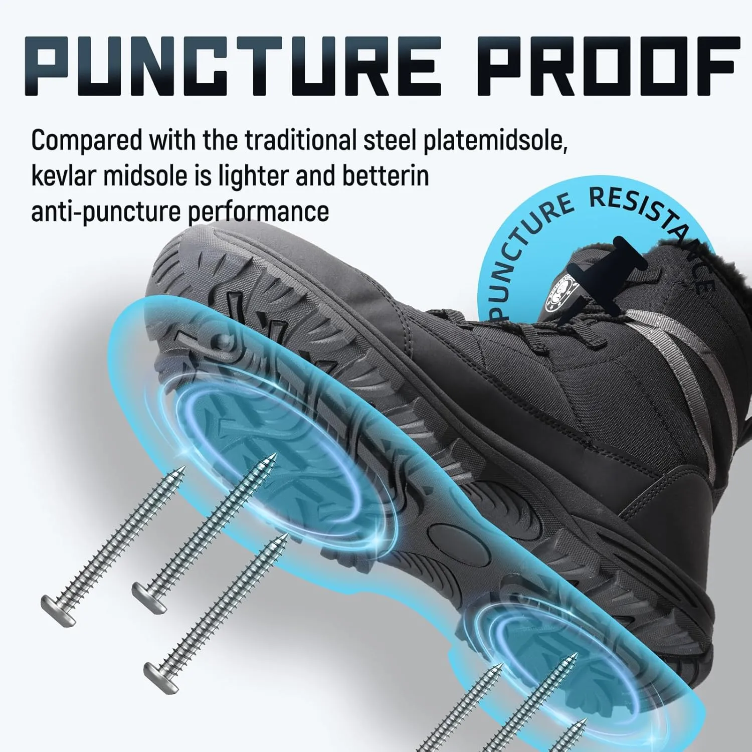 ANGRYRAM Winter Steel Toe Boots for Men - 9-Inch High Top Warm Comfortable Safety Boots with Puncture Proof, Non Slip, Indestructible Construction