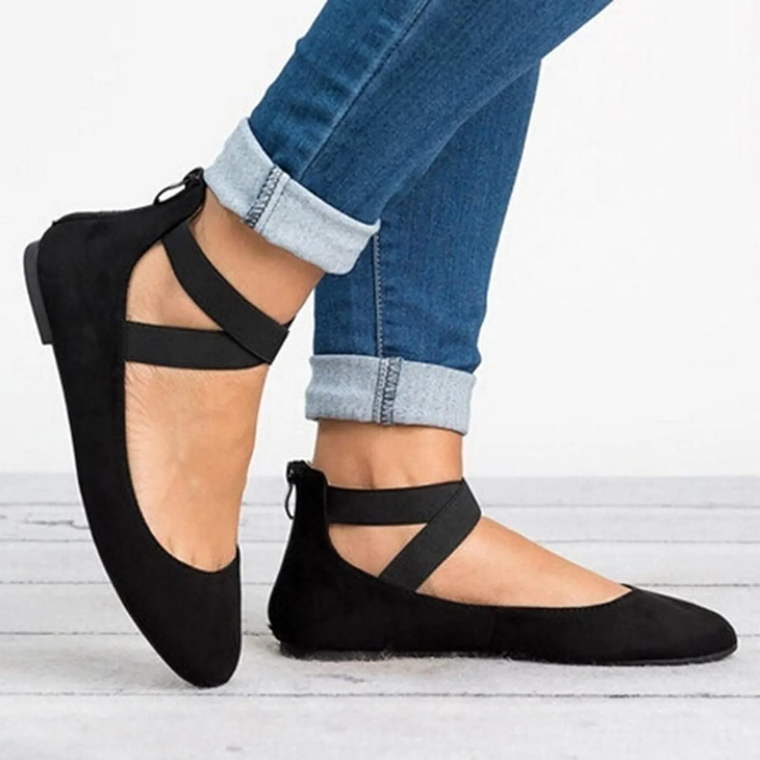 Aniywn Women's Criss Cross Strap Ballet Flat Shoes Elastic Ankle Strap Slip On Flats Shoes Casual Non Slip Walking Shoes