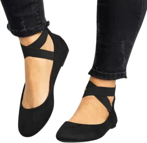 Aniywn Women's Criss Cross Strap Ballet Flat Shoes Elastic Ankle Strap Slip On Flats Shoes Casual Non Slip Walking Shoes