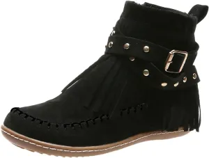Ankle Boots for Women Classic Suede Fringe Boots with Zipper Fashion Round Toe Flats Booties Pull On Short Boots