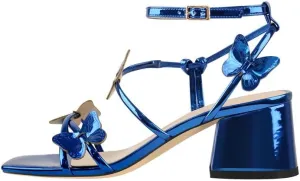 Ankle Strap Butterfly Decor Square Toe Mid Chunky Heels Sandals