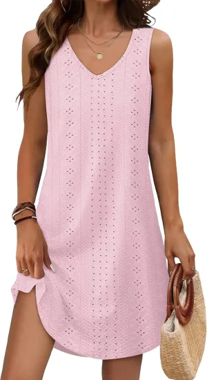Aokosor Womens Summer Dresses 2025 Loose V Neck Sleeveless Dress Sundresses Swimsuit Coverup