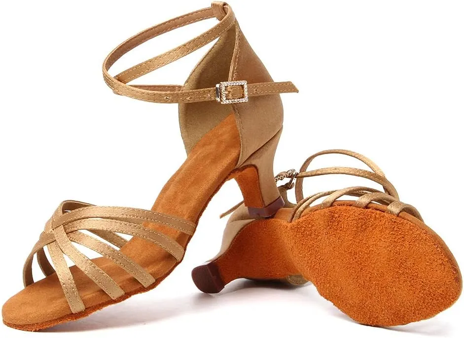 AOQUNFS Women's Latin Dance Shoes Satin Ballroom Salsa Practice Performance Dance Shoes,GB213