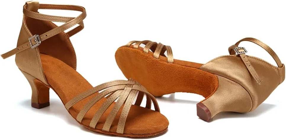 AOQUNFS Women's Latin Dance Shoes Satin Ballroom Salsa Practice Performance Dance Shoes,GB213