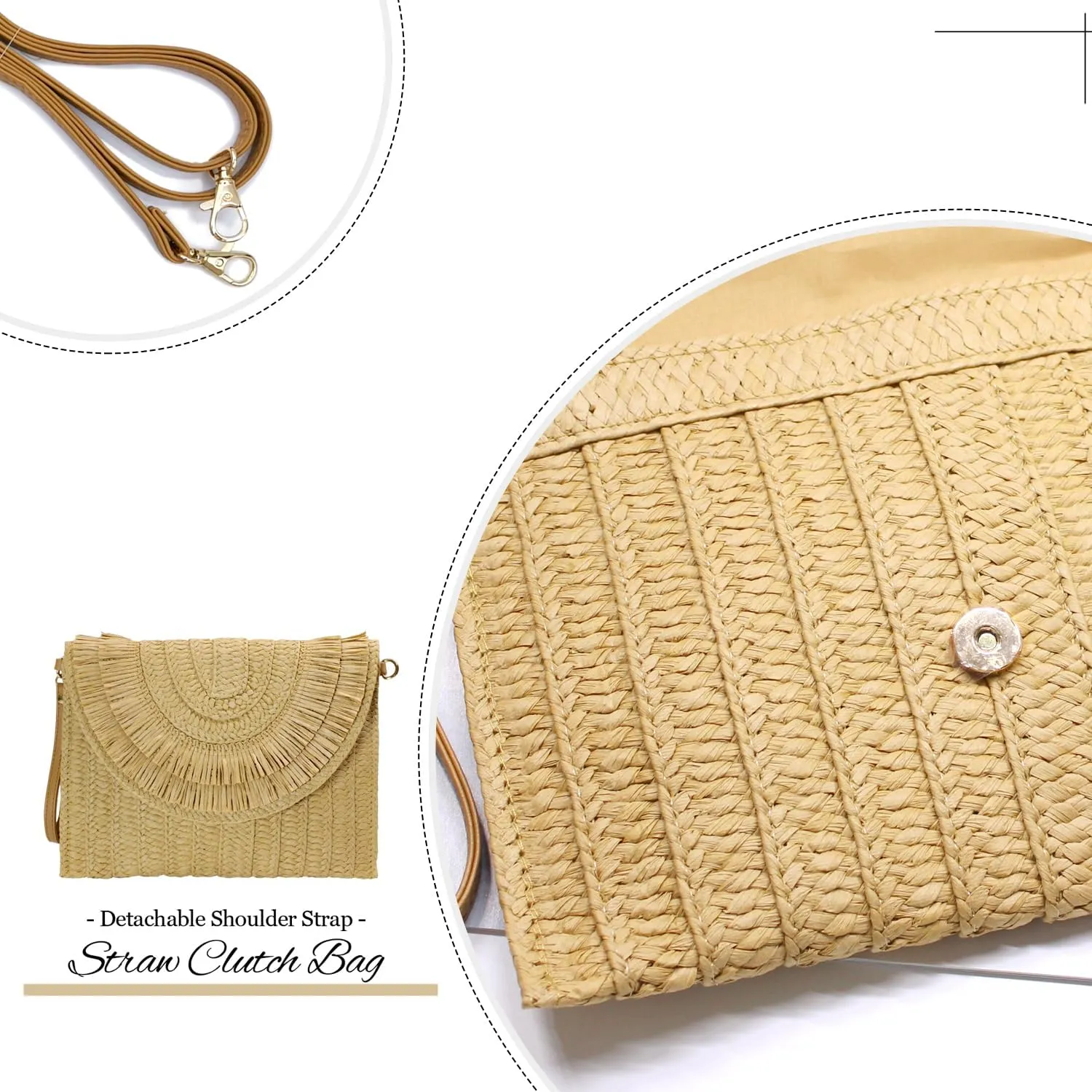 Aovtero Straw Clutch Purse Women Crossbody Bag Summer Beach Shoulder Bags Envelope Wallet Handbags