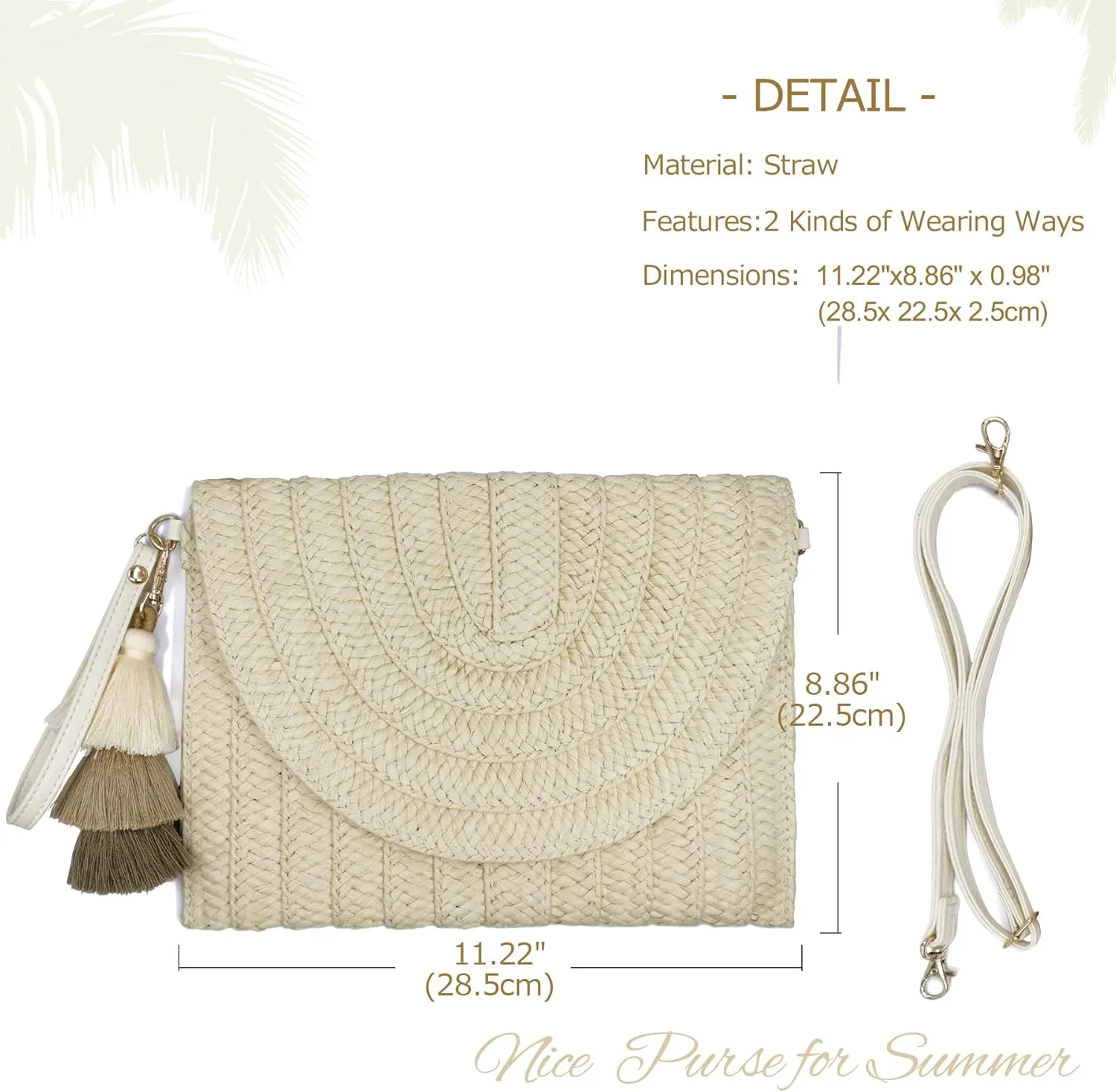 Aovtero Straw Clutch Purse Women Crossbody Bag Summer Beach Shoulder Bags Envelope Wallet Handbags