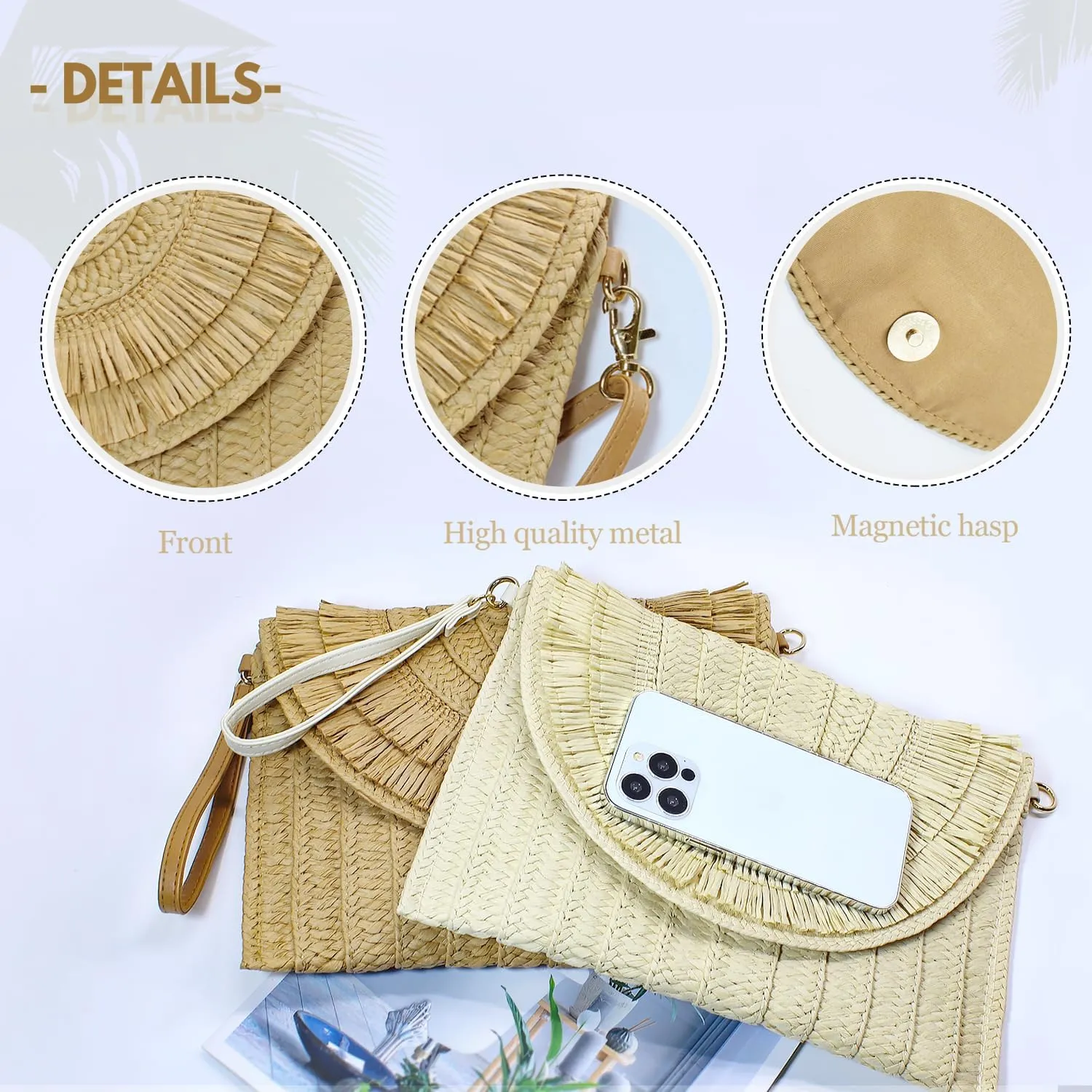 Aovtero Straw Clutch Purse Women Crossbody Bag Summer Beach Shoulder Bags Envelope Wallet Handbags