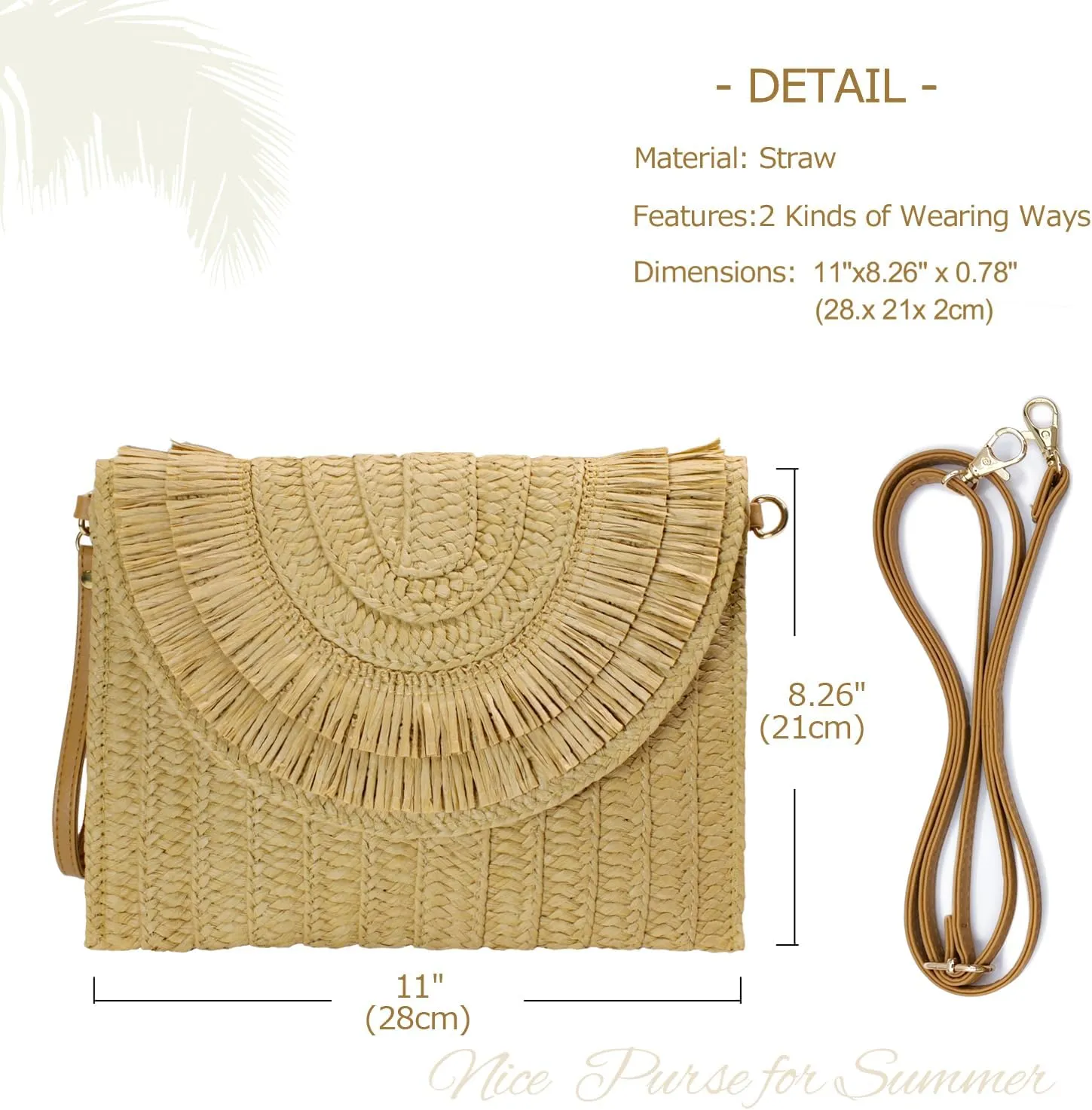 Aovtero Straw Clutch Purse Women Crossbody Bag Summer Beach Shoulder Bags Envelope Wallet Handbags
