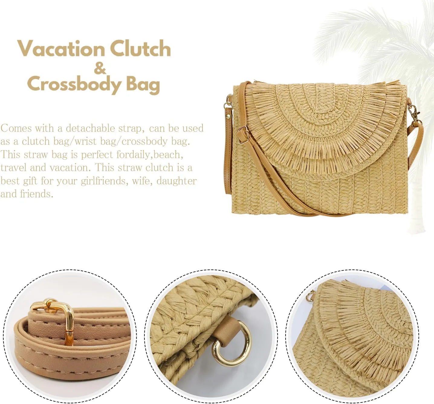 Aovtero Straw Clutch Purse Women Crossbody Bag Summer Beach Shoulder Bags Envelope Wallet Handbags