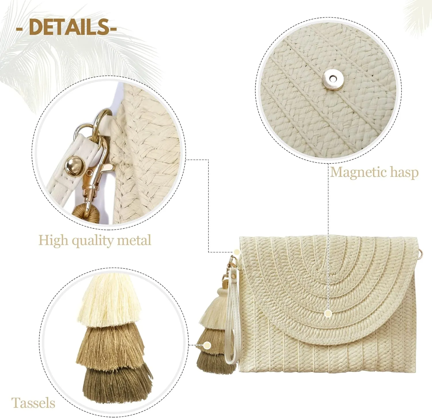 Aovtero Straw Clutch Purse Women Crossbody Bag Summer Beach Shoulder Bags Envelope Wallet Handbags