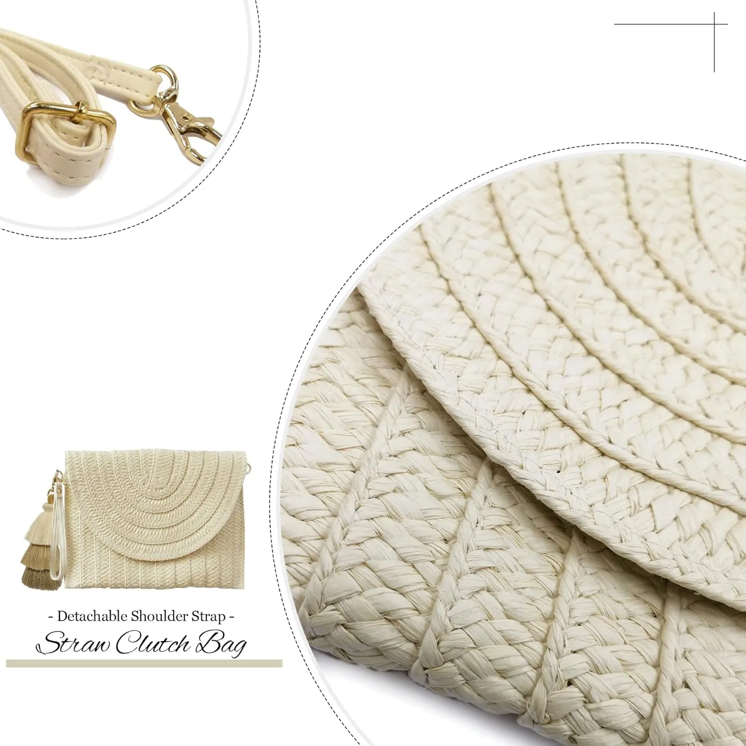 Aovtero Straw Clutch Purse Women Crossbody Bag Summer Beach Shoulder Bags Envelope Wallet Handbags