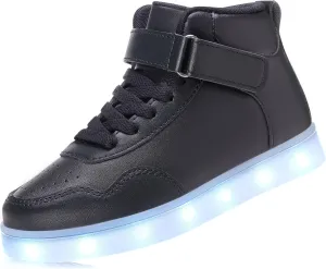 APTESOL Kids LED Light Up Shoes with Adjustable Hook & Loop - Rechargeable High Top Flashing Sparkly Luminous Glowing Sneakers, Cool Adorable Light-Up Tenis for Boys Girls