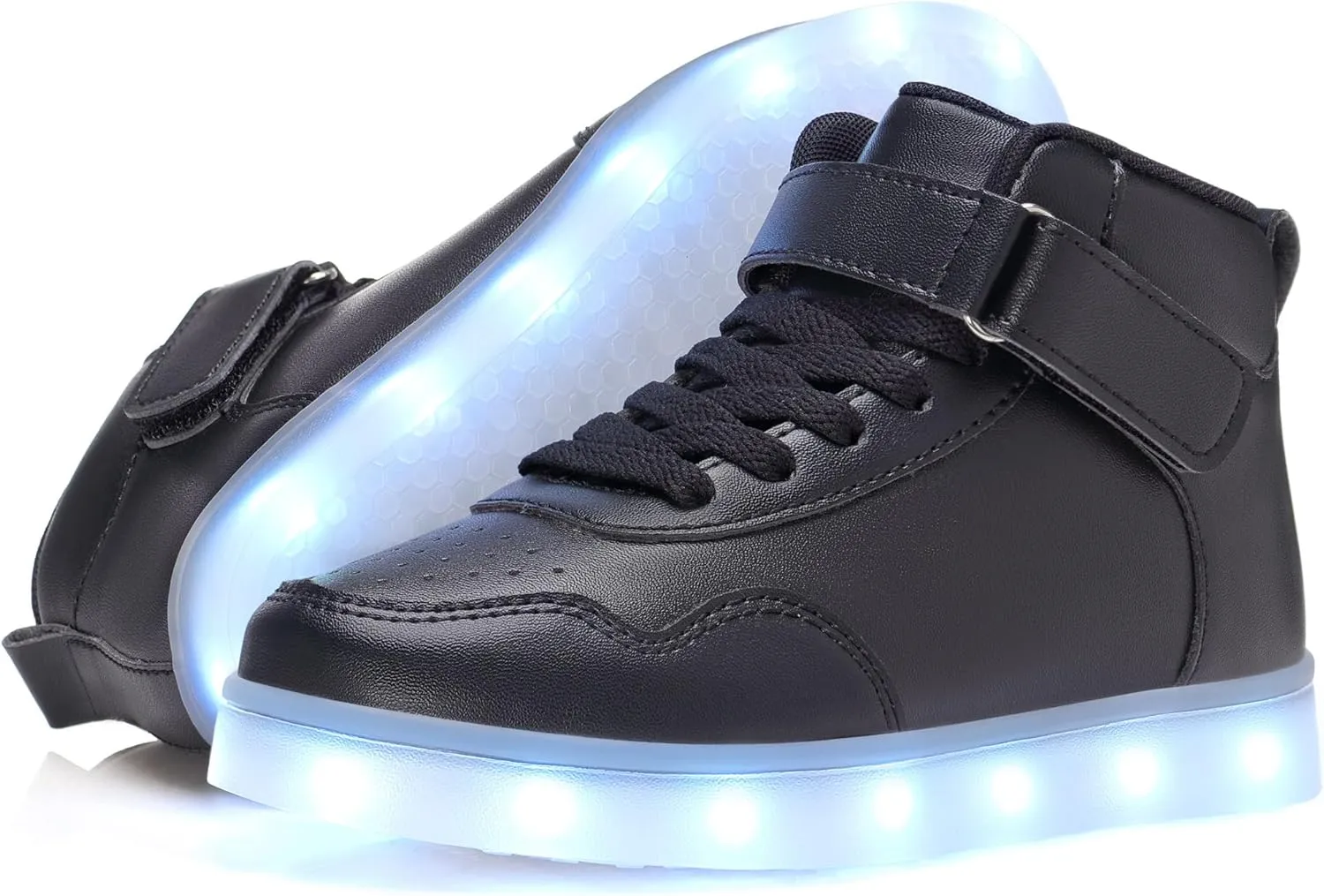 APTESOL Kids LED Light Up Shoes with Adjustable Hook & Loop - Rechargeable High Top Flashing Sparkly Luminous Glowing Sneakers, Cool Adorable Light-Up Tenis for Boys Girls