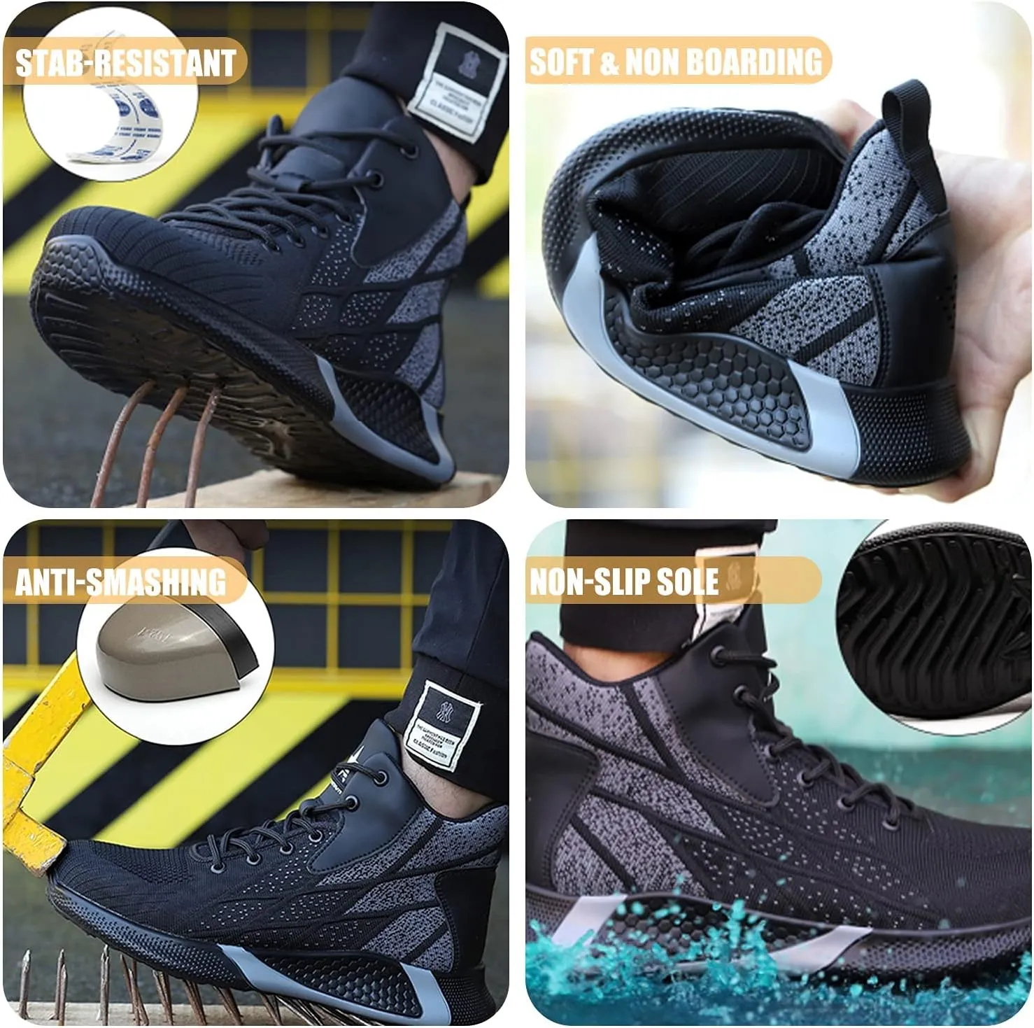 ARCHINSERT Steel Toe Shoes for Men Women Work Indestructible Safety Shoes Work Slip Resistant Protected Steel Toe Lightweight Safety Sneakers Fashion Safety Industrial Shoes