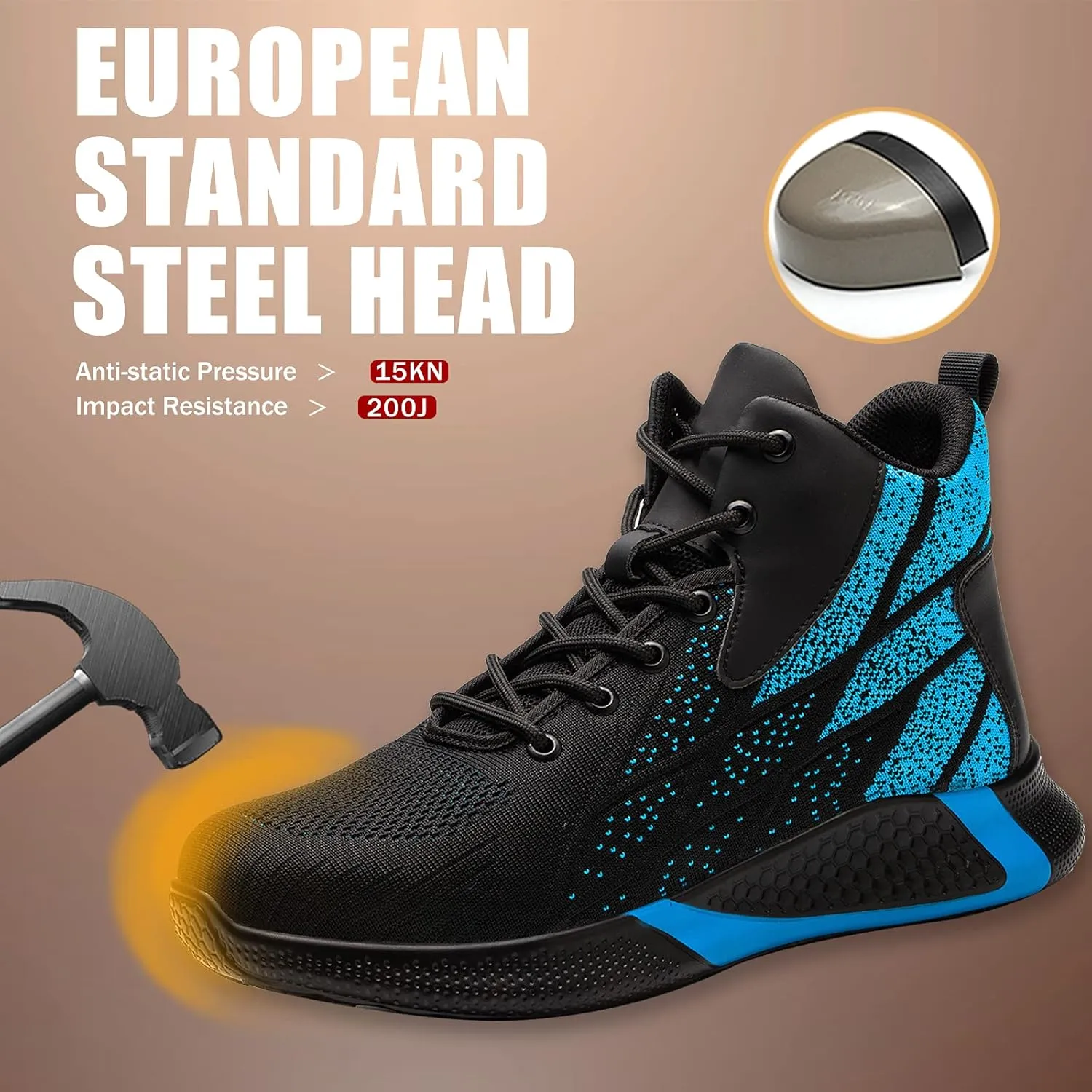 ARCHINSERT Steel Toe Shoes for Men Women Work Indestructible Safety Shoes Work Slip Resistant Protected Steel Toe Lightweight Safety Sneakers Fashion Safety Industrial Shoes