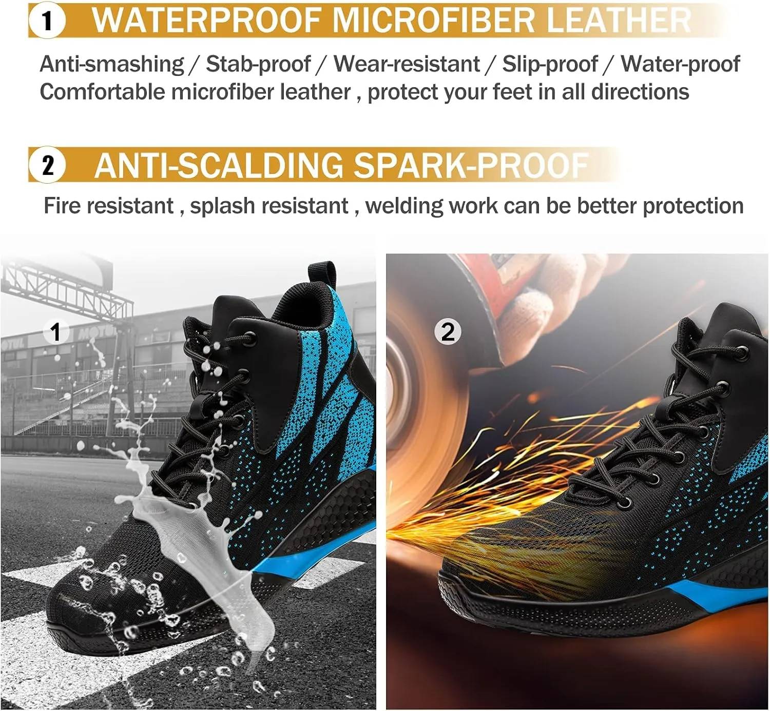 ARCHINSERT Steel Toe Shoes for Men Women Work Indestructible Safety Shoes Work Slip Resistant Protected Steel Toe Lightweight Safety Sneakers Fashion Safety Industrial Shoes