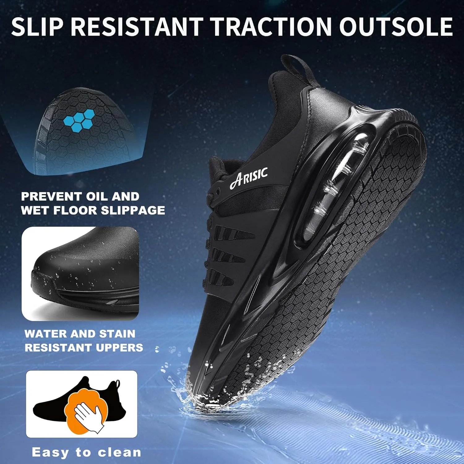ARISIC Non Slip Work Shoes for Men Slip on Sneakers Waterproof Restaurant Men Zapatos Trabajo Comfort Kitchen Chef Slip Resistant Food Service Shoes