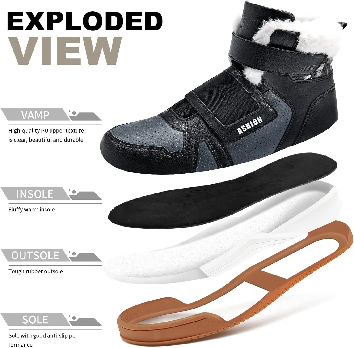 ASHION Kids Snow Boots for Boys Girls Winter High Top Non-Slip Boots Cold Weather Faux Fur Lined Warm Boots