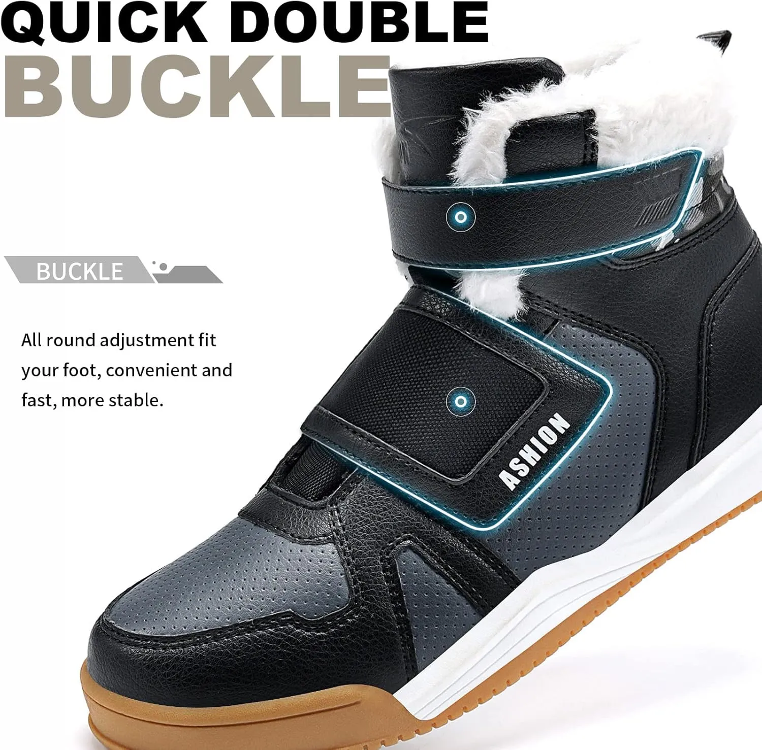 ASHION Kids Snow Boots for Boys Girls Winter High Top Non-Slip Boots Cold Weather Faux Fur Lined Warm Boots