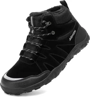 ASHION Mens Snow Boots Barefoot Winter Shoes Hiking Footwear Fur Lined Warm Ankle Boots Zero Drop Sole Comfortable Outdoor Walking Shoes Booties
