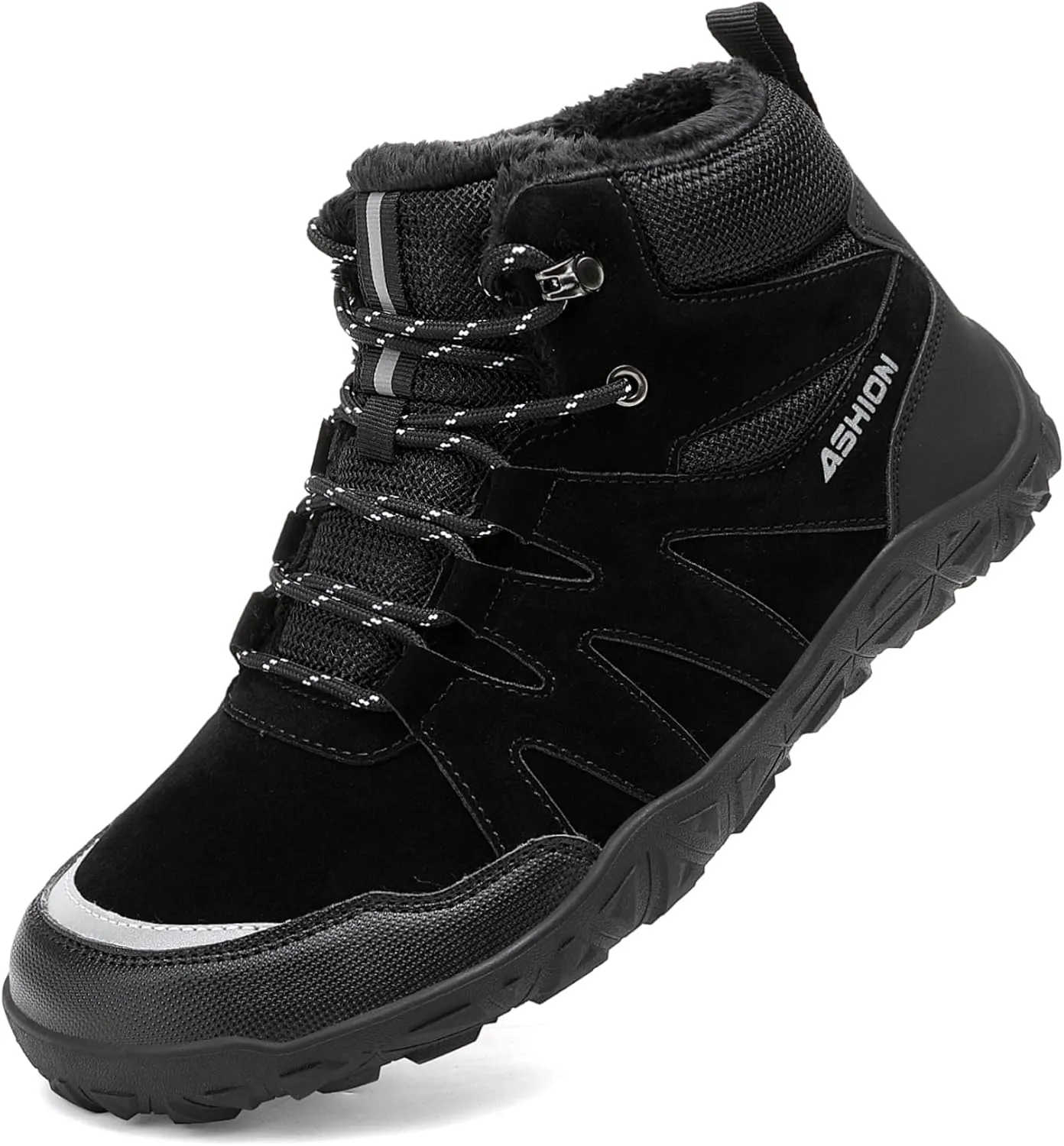 ASHION Mens Snow Boots Barefoot Winter Shoes Hiking Footwear Fur Lined Warm Ankle Boots Zero Drop Sole Comfortable Outdoor Walking Shoes Booties