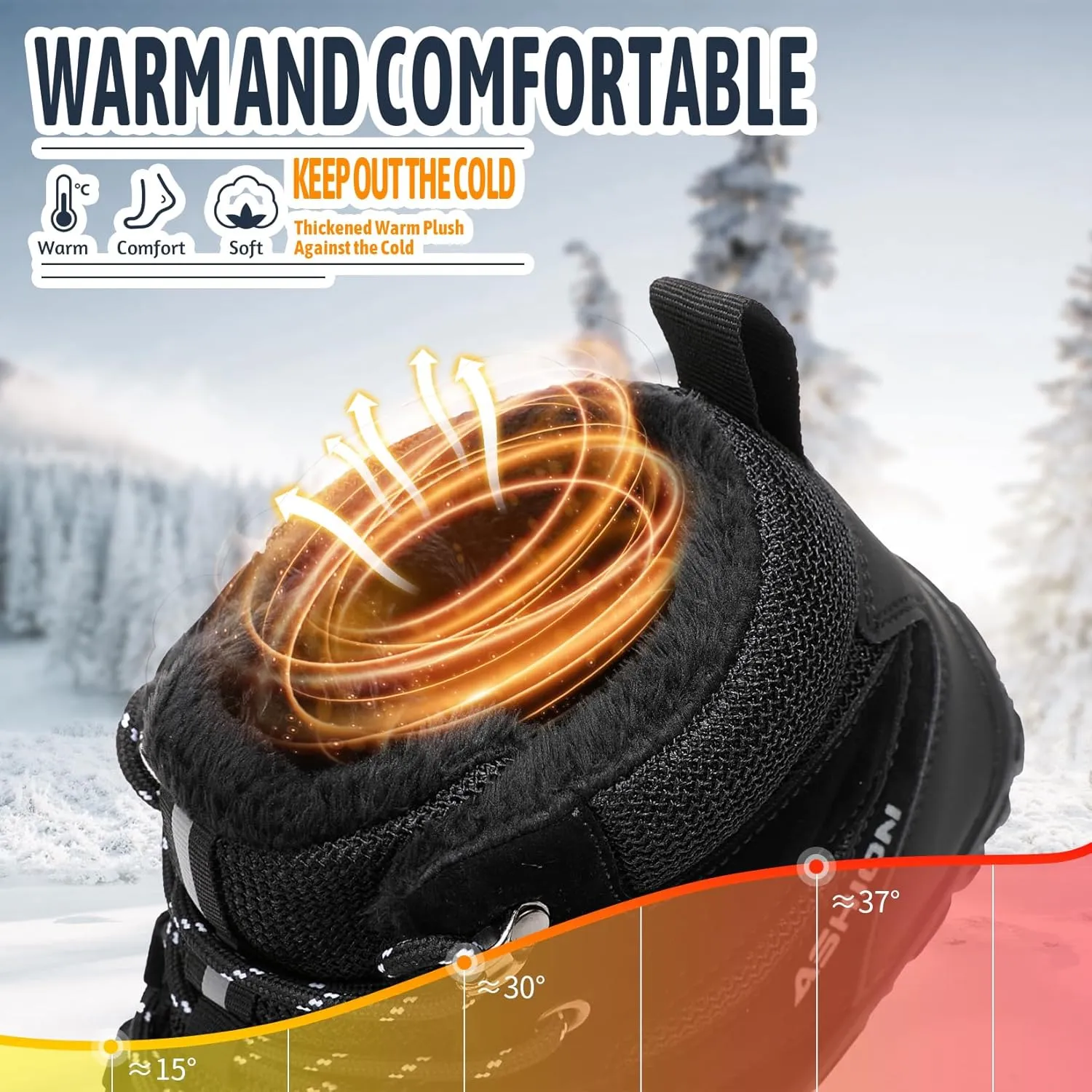ASHION Mens Snow Boots Barefoot Winter Shoes Hiking Footwear Fur Lined Warm Ankle Boots Zero Drop Sole Comfortable Outdoor Walking Shoes Booties