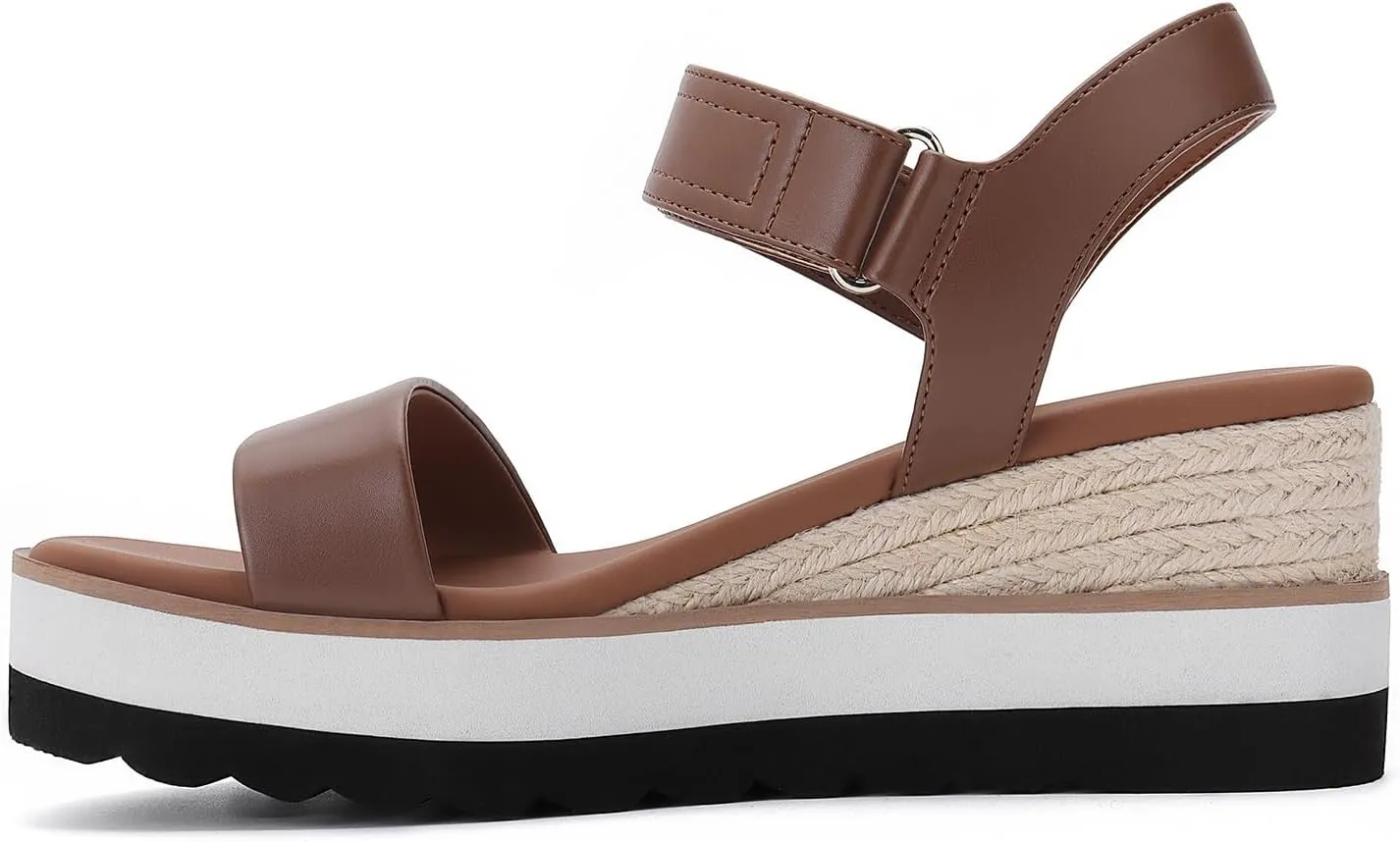 Athlefit Platform Sandals Women Espadrille Wedge Comfortable Ankle Strap Open Toe Sandals for Walking