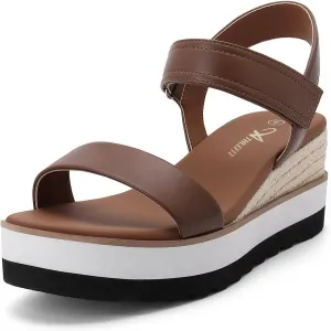Athlefit Platform Sandals Women Espadrille Wedge Comfortable Ankle Strap Open Toe Sandals for Walking