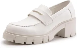 Athlefit Women's Platform Chunky Loafers Comfortable Slip on Lug Sole Business Loafer Shoes