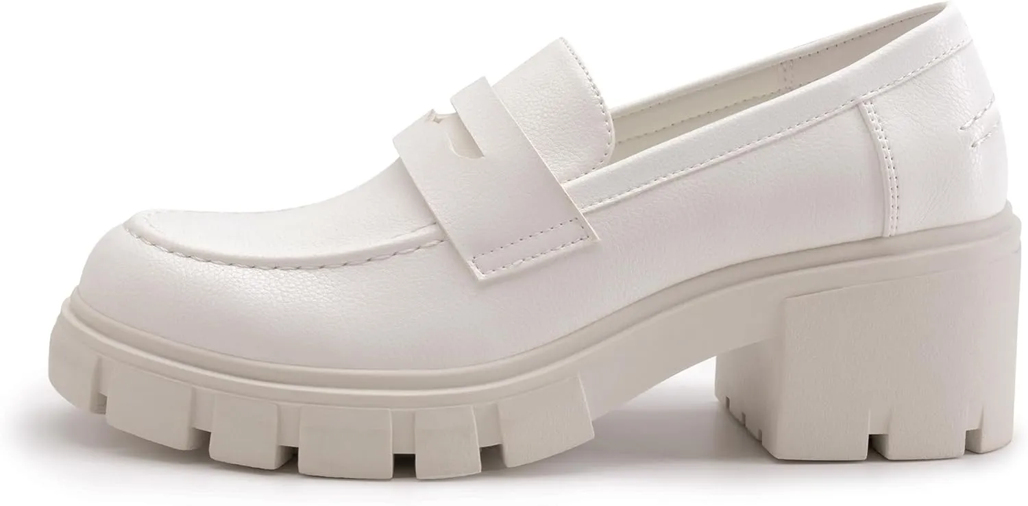 Athlefit Women's Platform Chunky Loafers Comfortable Slip on Lug Sole Business Loafer Shoes