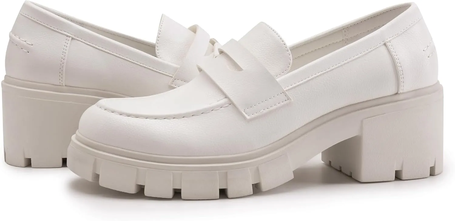 Athlefit Women's Platform Chunky Loafers Comfortable Slip on Lug Sole Business Loafer Shoes