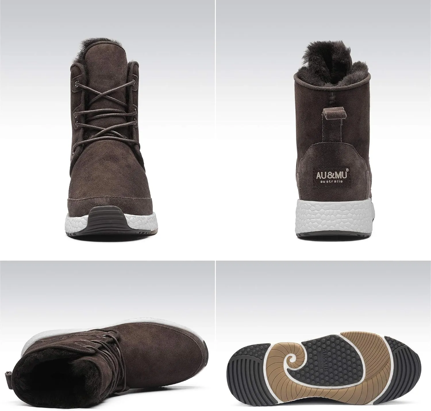 AU&MU Aumu Sheepskin Taurus Metal Buckle Brass Eyelets Suede Upper Laces Winter Snow Boots ……