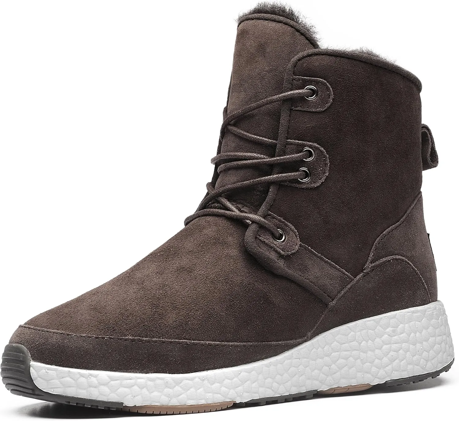 AU&MU Aumu Sheepskin Taurus Metal Buckle Brass Eyelets Suede Upper Laces Winter Snow Boots ……