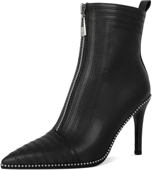 AUMOTED Women Fashion Pointed Toe Heel Boots Sexy Zip Ankle Stilettos Booties with Beaded Boots Party Dress Embroidery High Heels 3.7 Inch