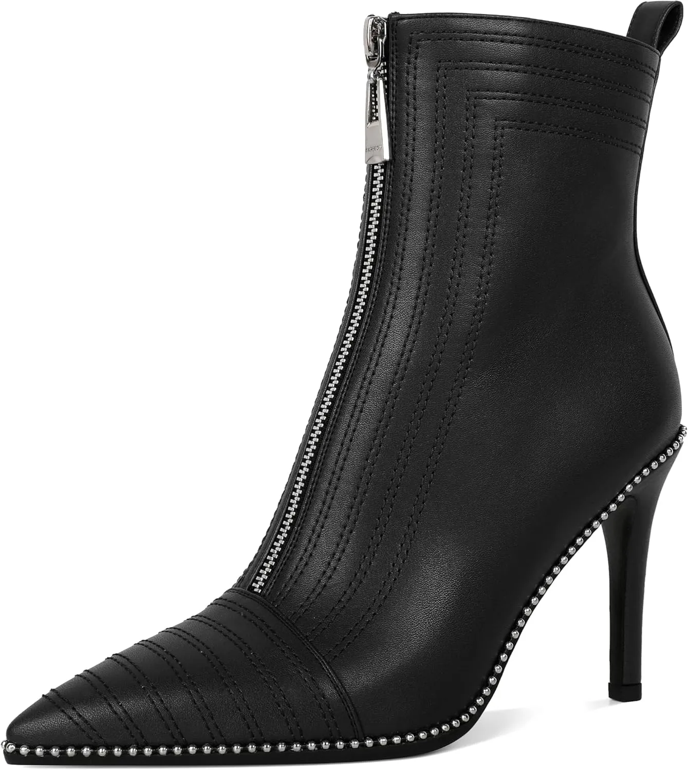 AUMOTED Women Fashion Pointed Toe Heel Boots Sexy Zip Ankle Stilettos Booties with Beaded Boots Party Dress Embroidery High Heels 3.7 Inch