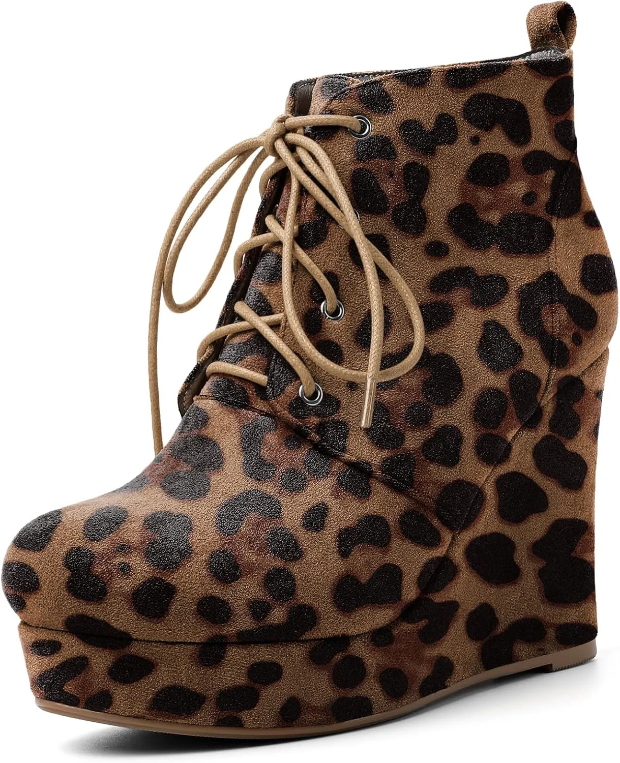 AUMOTED Women's Ankle Boots Wedge Platform Bootie Round Toe Lace up Wedge Heels Boots 4 Inch Warm Boots for Party Evening Shoes