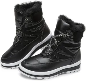 BABUDOG Womens Warm Fur Lined Mid-Calf Boots Waterproof Winter Snow Boots Non-slip Lace up Combat Boots
