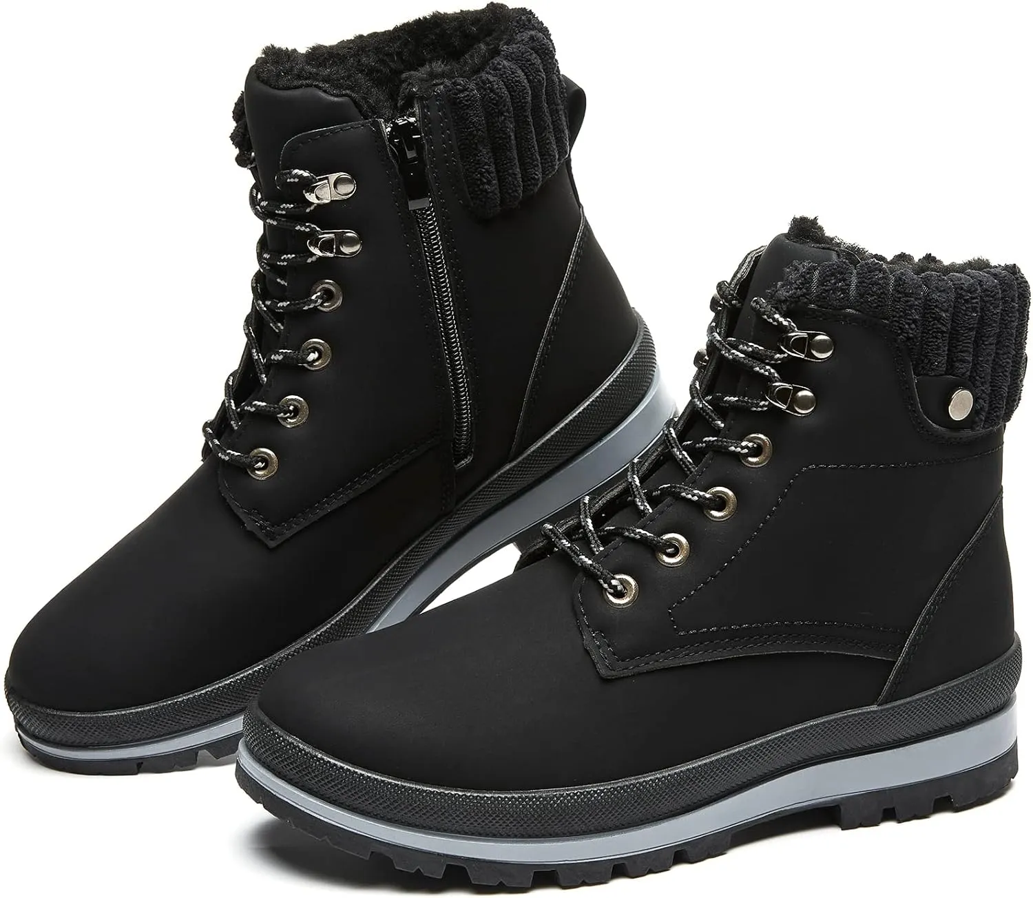 BABUDOG Womens Waterproof Ankle Boots for Outdoor (Non Slip Outsole),Fashion Combat Boots with Side Zipper,Warm Fur Lined Winter Snow Boots