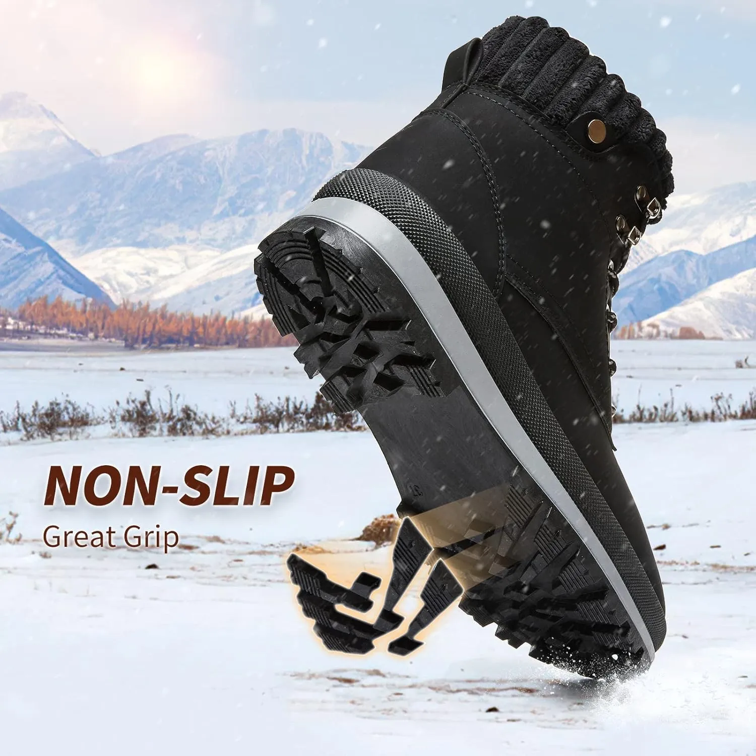 BABUDOG Womens Waterproof Ankle Boots for Outdoor (Non Slip Outsole),Fashion Combat Boots with Side Zipper,Warm Fur Lined Winter Snow Boots