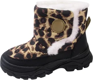 Baby Boys Girls Leopard Winter Warm Cozy Shoes Fleece Snow Boots Toddler Infant Non-Slip Faux F𝘂r Walking Booties