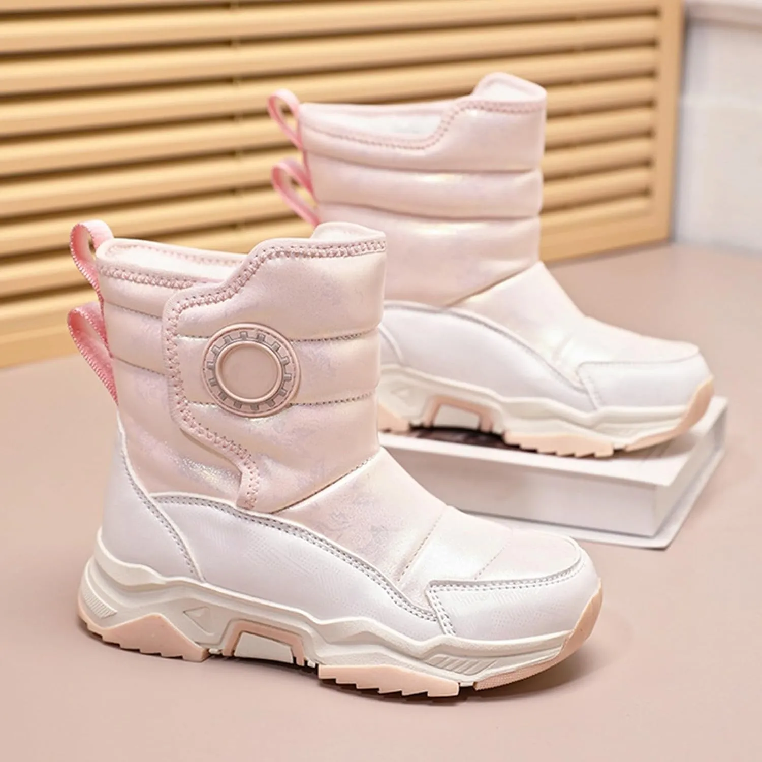 Baby Boys Girls Snow Booties Winter Thick 𝐖aterproof Shoes Kids Outdoor Warm Ski Comfy Boots Fashion Non Slip Chunky