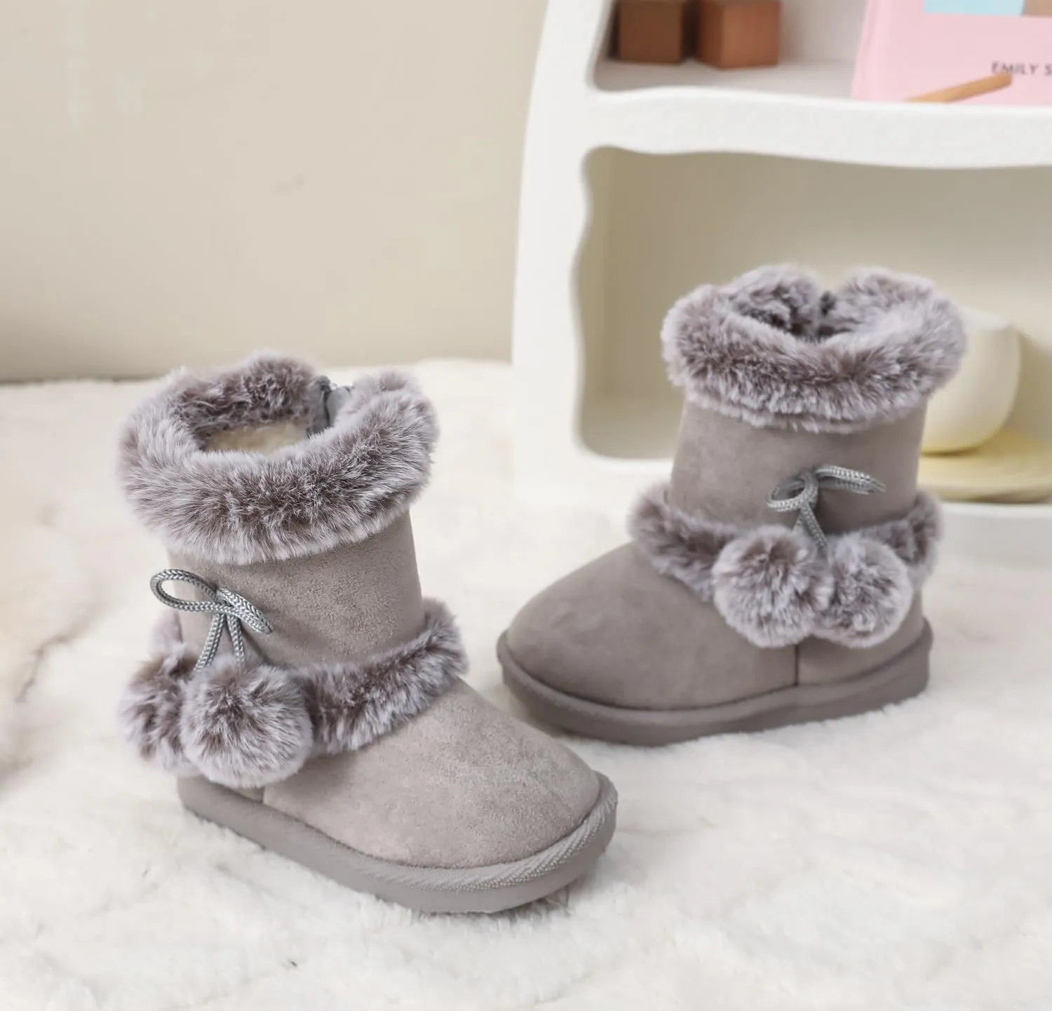 Baby Girls Winter Boots Toddler Kid Fashion Fur Lined Lightweight Warm Snow Boots for Everyday Wear