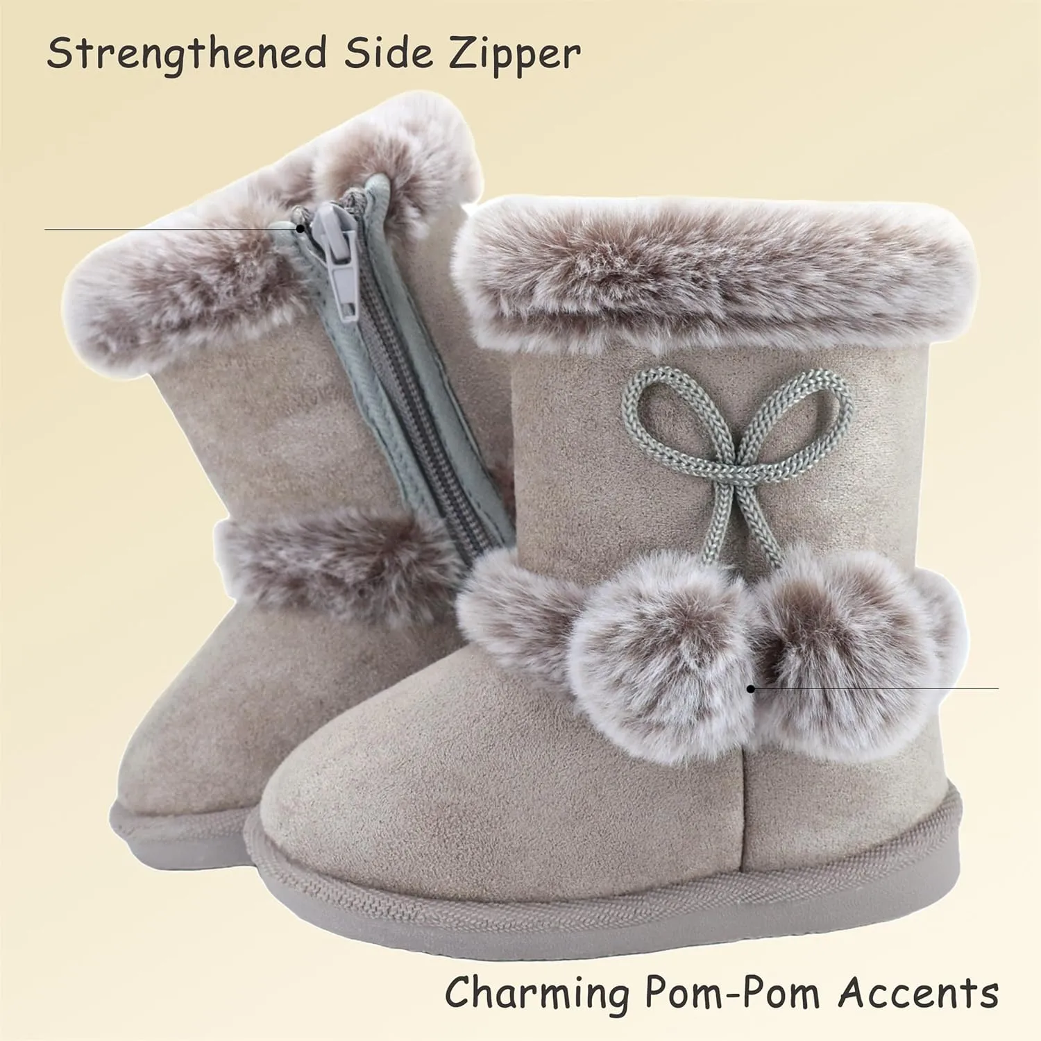 Baby Girls Winter Boots Toddler Kid Fashion Fur Lined Lightweight Warm Snow Boots for Everyday Wear