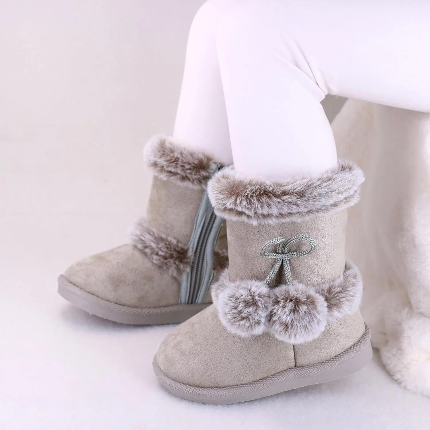 Baby Girls Winter Boots Toddler Kid Fashion Fur Lined Lightweight Warm Snow Boots for Everyday Wear