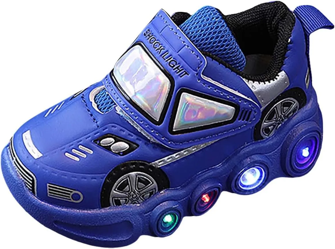 Baby Infant Cartoon Lights up Sneakers Newborn Boys Glitters Leather Soft Sport Shoes Toddler First Walking Non Slip