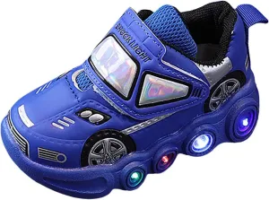 Baby Infant Cartoon Lights up Sneakers Newborn Boys Glitters Leather Soft Sport Shoes Toddler First Walking Non Slip
